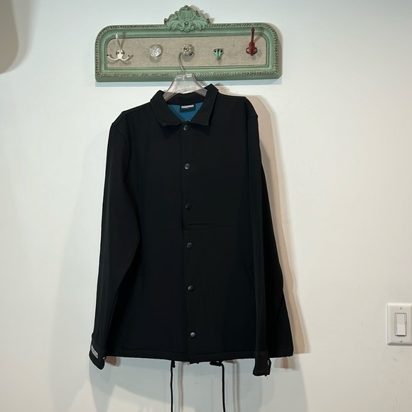 PLEASURES IM A THREAT TO THE SYSTEM X-RAY COACHES JACKET SIZE LARGE NWOT BLACK - Picture 2 of 7